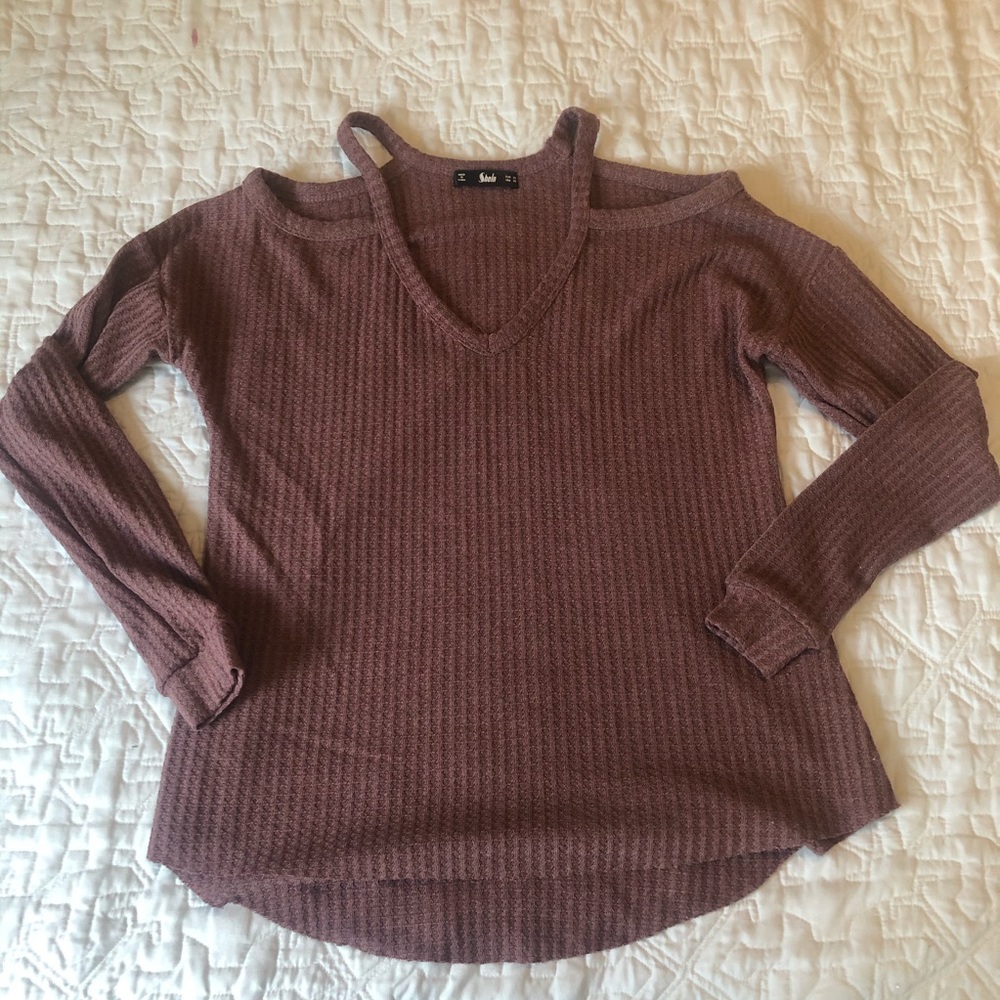 NWOT shein dusty rose cold shoulder waffle knit